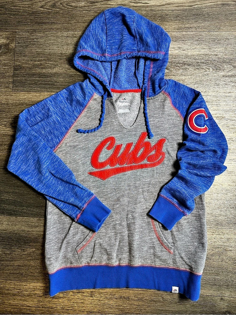 Majestic Cubs MLB Hoodie Blue Gray Size Medium